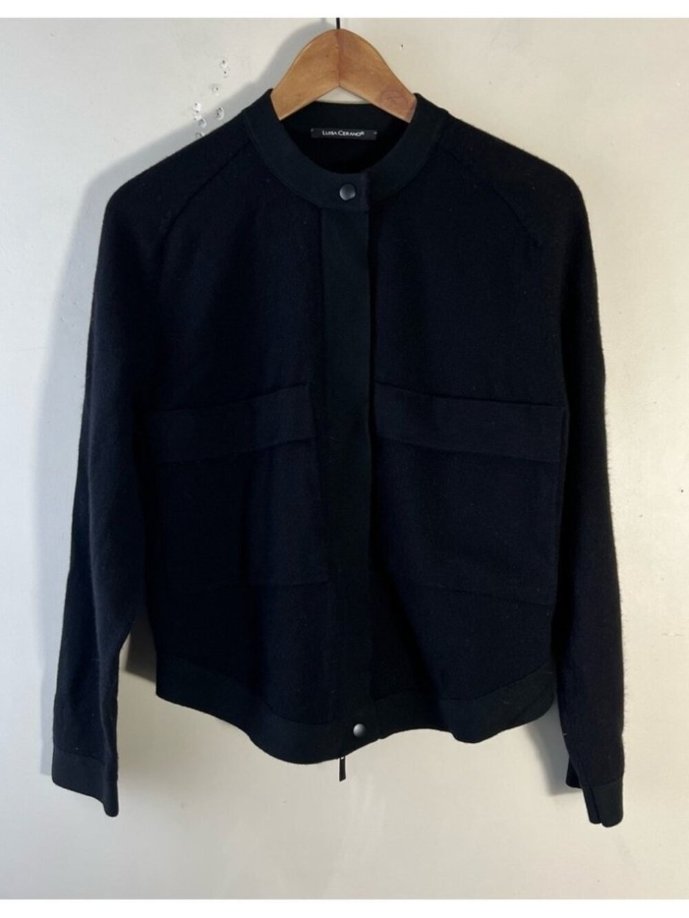 Luisa Cerano black wool-blend jacket with patch pockets Size 4 Full Zip
